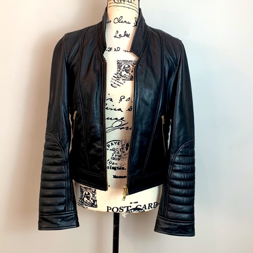 HTF, Rare J. Crew Collection Stand Collar Leather Moto / Biker Jacket - Picture 7 of 14